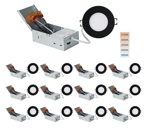 POPANU 3 Inch LED Recessed Light 12 Pack, Black - 5CCT Canless Wafer Lighting