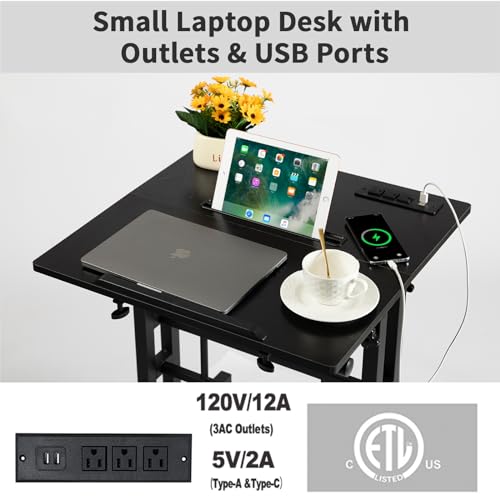 Black Adjustable Mobile Standing Desk with Charging Station & Wheels - 23.6"