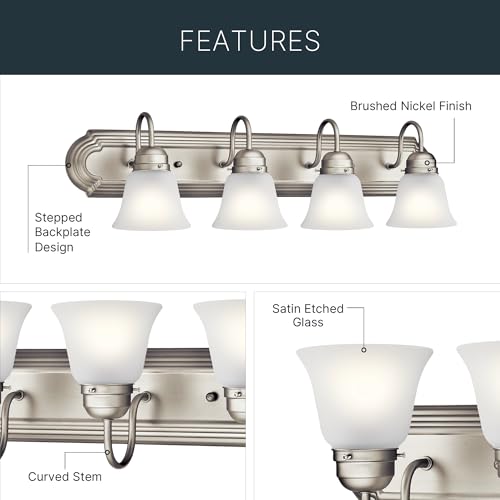 Kichler 5-Light Bathroom Vanity Light Fixture - Brushed Nickel, 36 Inches