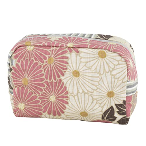 Small Makeup Bag (Retro Flower Pinkbeige), Made in Japan Japanese Kimono Design,Zipper Cosmetic Travel Toiletry Pouch for Women Girls