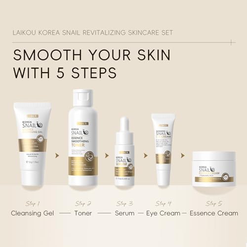 Korean Snail Essence Skin Care Kit,Skincare Gifts for Women,Include Gentle Cleanser,Toner,Eye Cream,Serum,Cream,Long-Lasting Moisturizing & Nourishing,Minimizes the Look of Wrinkles