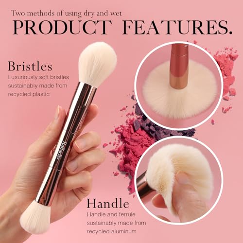 Dual-Ended Makeup Brush Set with Recycled Materials & Travel Pouch - Professional Face & Eye Tools