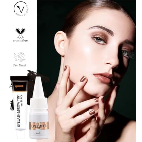 Eyelash & Eyebrow Color Kit, Professional Brown Color Set for Lashes and Brows, Natural Ingredients Long Lasting Safe & Easy to Use 7ml (Brown)