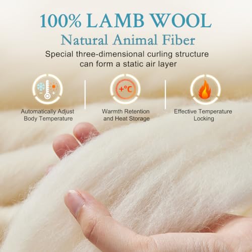 White Summer Lightweight Wool Comforter Twin Size - Breathable Australian Lamb Wool Duvet Insert