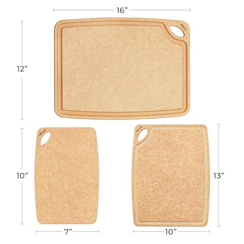 3-Pack Kitchen Cutting Boards Set Natural Wood Fiber Composite Juice Grooves - Elihome