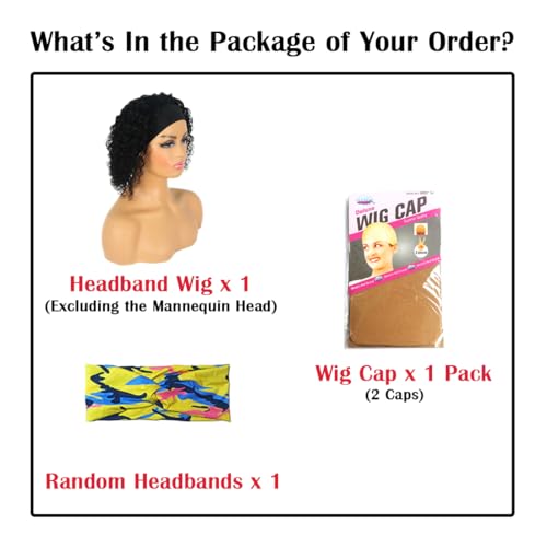 Curly Headband Wig for Black Women 10 Inch 1B Human Hair Glueless Kinky Wig