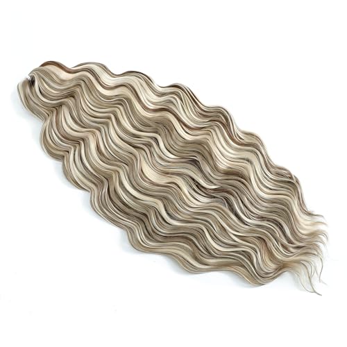 20 Inch Curly Braiding Hair Beige Blonde Mix Ivory Blonde Highlights Ocean Wave Crochet Synthetic Long Hair for Boho Braids