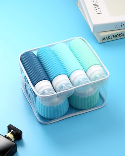 Blue 3oz Travel Bottles & Jars Set - Leakproof TSA Approved Toiletry Containers with Clear Bag