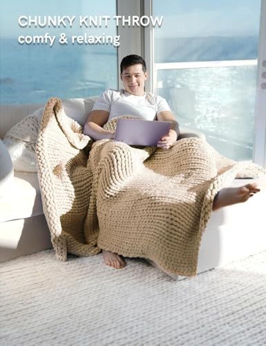 50x70 Inch Beige Knitted Throw Blanket - Medium-Weight, Breathable, Machine Washable Home Decor