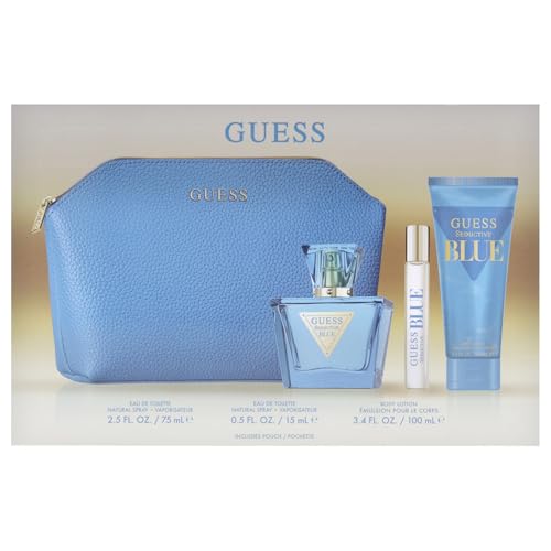 Guess Seductive Blue Women 4-Piece Gift Set 6.4 Fl Oz - EDT Spray, Body Lotion & Pouch