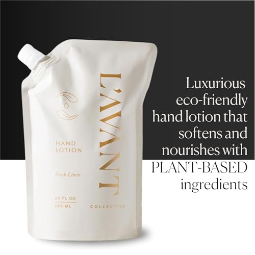 L'AVANT Collective Luxury Hand Lotion Refill - Fresh Linen High Performing Moisturizing Hand Cream for Dry, Cracked Hands Fragrance - Shea Butter Heal & Restore Softens Skin Fresh Linen 20 Oz