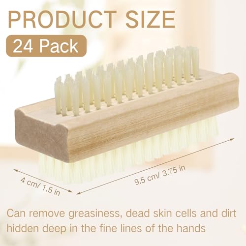 24 Pack Wooden Two-Sided Nail Brush for Deep Cleaning - Fingernails & Feet