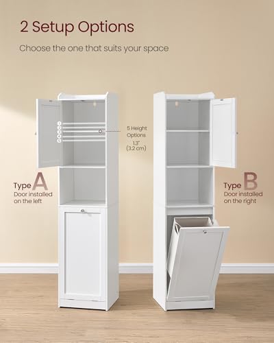 VASAGLE Tall Storage Cabinet with Removable Laundry Basket - Cloud White 15.8"L x 15.8"W x 66.9"H