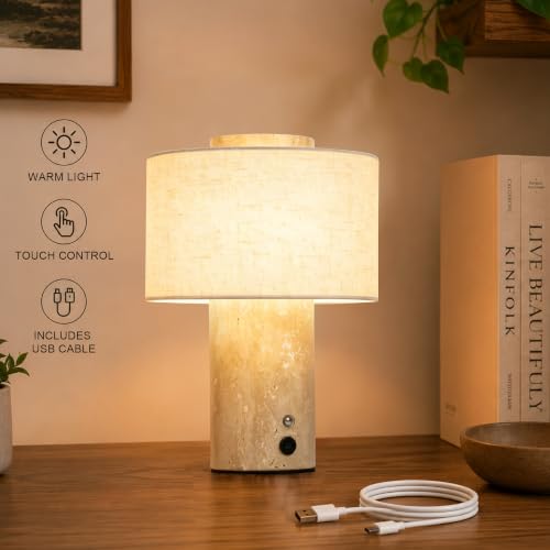 YMXYJM Marble Table Lamp - Rechargeable Travertine Touch Lamp with Dimming