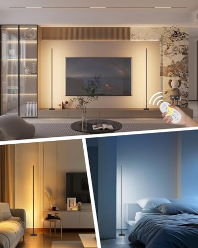 TACAHE Black Minimalist Corner Floor Lamp Dimmable LED 2700K-6500K Remote