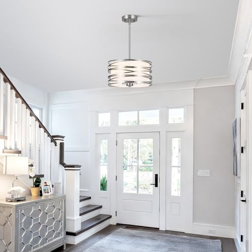 ACNKTZ 12.6'' Brushed Nickel Drum Pendant Light - 3-Light Hanging Chandelier for Kitchen & Dining