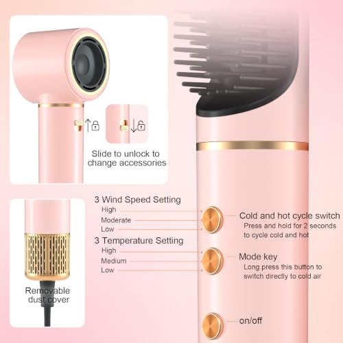 USFNMH 5-in-1 Hair Dryer Brush, 110000 RPM Pro Hair Styler – Grey, Negative Ionic