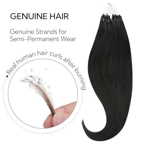 Micro Link Hair Extensions Human Hair 16 Inch Natural Black #1B 50g - Hotbanana Variation of #1B Natural Black / 16-50g-50s