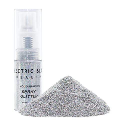 Electric Bliss Beauty Holographic Silver Glitter Spray - Shiny Body Glitter Spray, Hair Glitter Spray for Hair & Body Face Glitter, Eye Glitter, Rave Glitter Festival Accessories