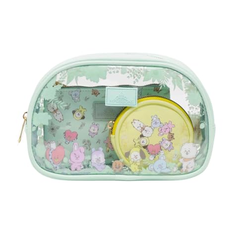Impressions Vanity BT21 3-PC. Makeup Bag Set with Large, Medium, and Small Pouches, Makeup Organization with Inner Slip Pocket, Clear PVC Material, Travel Cosmetic Bag for Women's Daily Essentials