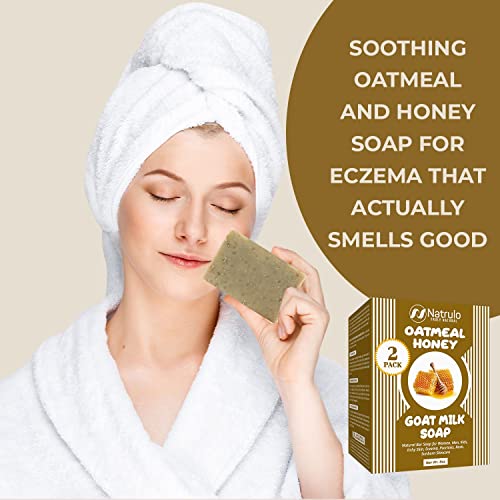 Oatmeal Honey Goat's Milk Soap Bar 4 oz ? Natural Bar Soap for Women, Men, Kids, Itchy Skin, Eczema, Psoriasis, Rash, Sunburn Skincare ? Calming Colloidal Oatmeal Face Cleanser & Body Wash (2 Pack)