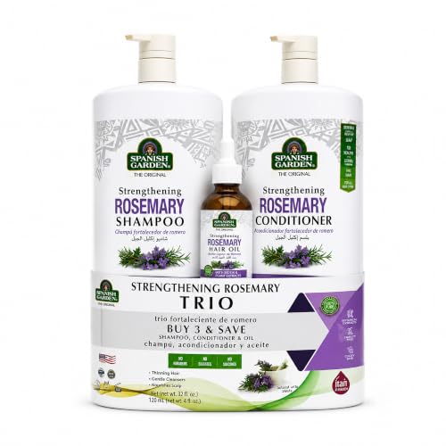 Spanish Garden Rosemary Hair Strengthening Shampoo & Conditioner Set with Nourishing Hair Oil for All Hair Types