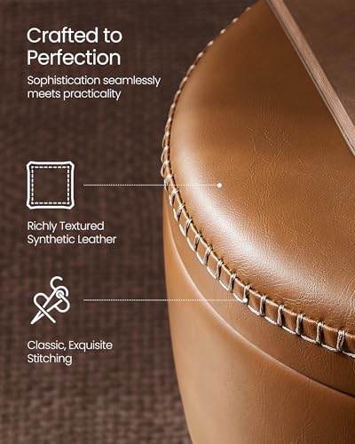 Adjustable Bar Stool with Storage - 360° Swivel, Height Adjustable, Caramel Brown