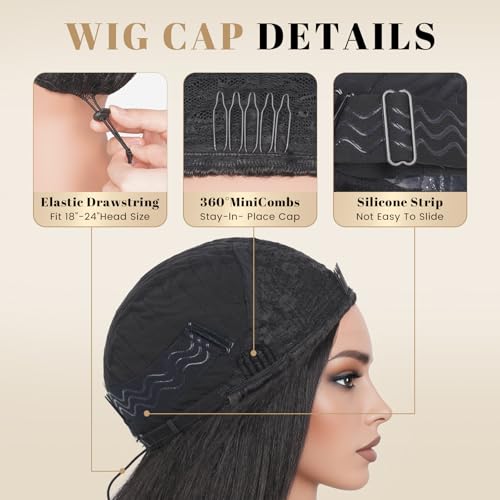 Looxey Black 1B Kinky Straight Half Wig 22 Inch 3-in-1 Yaki Drawstring Synthetic Wig for Black Women