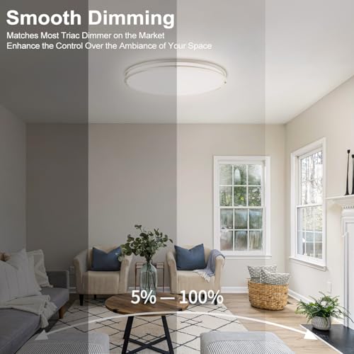 DAKASON 24-inch Oval LED Flush Mount Ceiling Light Fixture - Brushed Nickel, 40W, 4000LM, Dimmable, 3 CCT