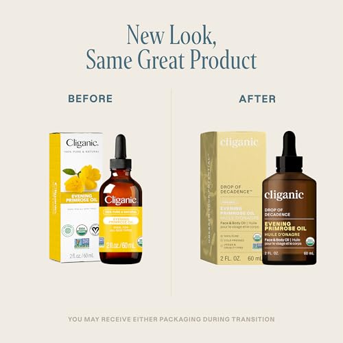 Cliganic Organic Evening Primrose Oil, 100% Pure (2oz) - For Hair & Face | Natural Cold Pressed Unrefined