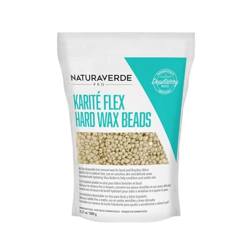 NaturaverdePro Karite Flex Hard Wax Beads, Body and Facial Hair Removal, Brazilian Bikini Wax for Women with Hydrating Shea Butter and Vitamin E - 2.2 lbs