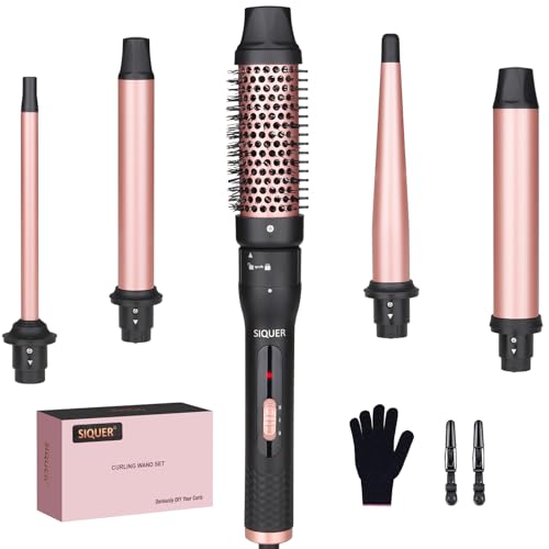 5-in-1 Curling Wand Set with Rose Gold Finish – Versatile Hair Styling Tools