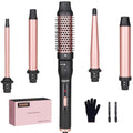 5-in-1 Curling Wand Set with Rose Gold Finish – Versatile Hair Styling Tools