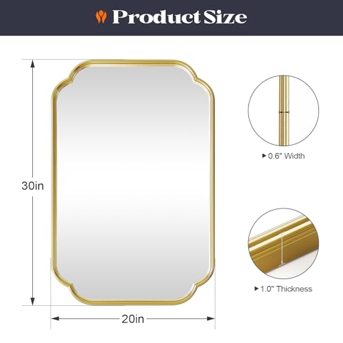 Wiserset Gold 30" x 20" Scalloped Mirror Wall Decor for Bathroom & Living Room