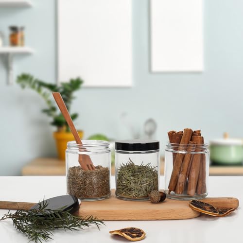 Cehomi 8 oz Clear Glass Jars with Black Plastic Lids - 15 Pack, Multiuse Storage