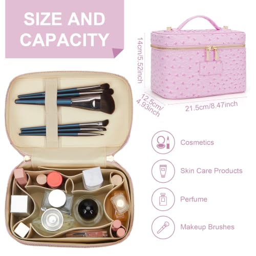 HiTotes Leopard Makeup Bag Ostrich Pink - Travel Cosmetic Case, PU Leather