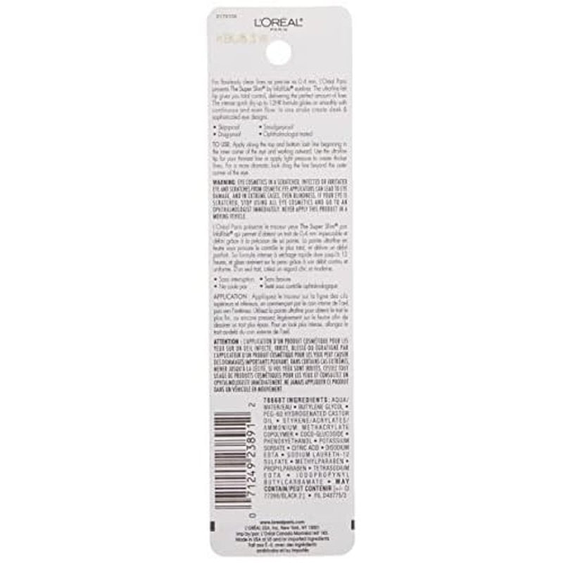 L'Oreal Paris Makeup Infallible Super Slim Long-Lasting Liquid Eyeliner, Ultra-Fine Felt Tip, Quick Drying Formula, Glides on Smoothly, Black, Pack of 1