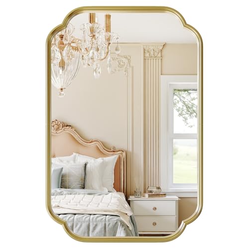 Wiserset Gold 30" x 20" Scalloped Mirror Wall Decor for Bathroom & Living Room