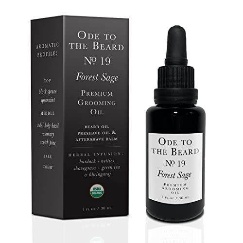 Vegan Mia - USDA Organic Spruce-Scented Beard Oil for Men, 3-in-1 Premium Grooming Oil with Argan Oil and more - For Beard Growth and Maintenance, Ode To The Beard Forest Sage Beard Oil, 1 fl oz