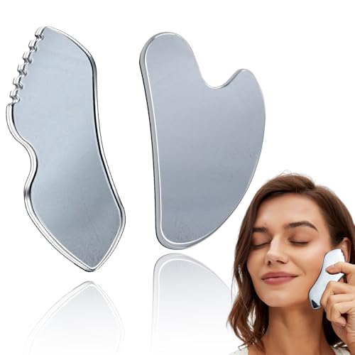 2Pcs Terahertz Gua Sha Facial Tools Set Stone for Lymphatic Drainage, Reduced Puffiness, Relieved Facial Tension ? 100% Natural Terahertz Stone Skin Care Tools
