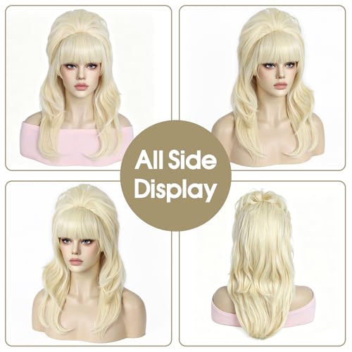 Retro Blonde Bouffant Wig with Bangs - Vintage Blonde Beehive Hairpiece for Women