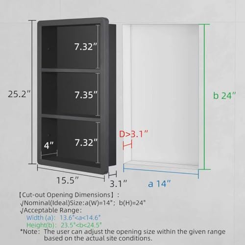 IDYLLOR Matte Black Recessed Medicine Cabinet 14x24 Wall Storage with Shelves