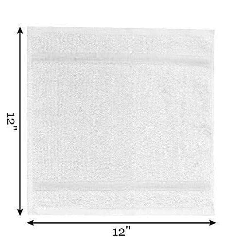 Washcloths 24 Pack 100% Cotton 12 x 12 Inches (White) Durable, Lightweight, Bath Rags, Wash Rag, Commercial Grade and Ultra Absorbent Cleaning Towels