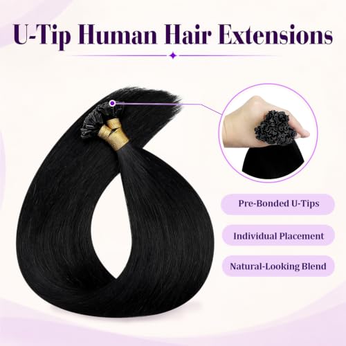 LaaVoo K Tip Hair Extensions Real Human Hair 18in 50g Jet Black #1 Utip