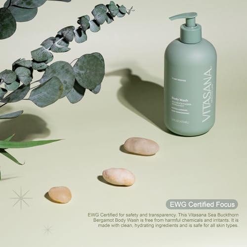 Vitasana Natural Body Wash for Sensitive Skin - Sea Buckthorn & Bergamot, 16 oz - Hypoallergenic, Plant-Derived, EWG Verified, Paraben & Sulfate-Free, Cruelty-Free
