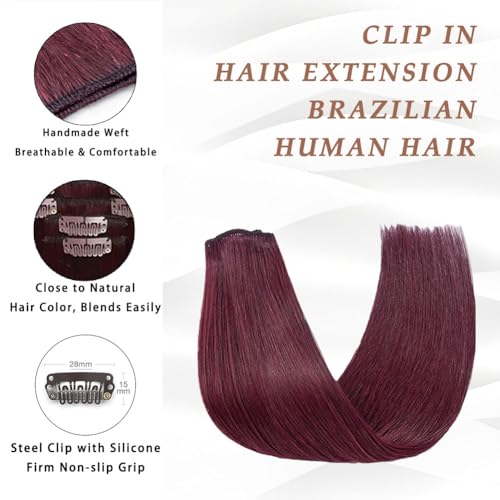 CHARMHAIR 16 Inch Remy Human Hair Clip-In Extensions Burgundy 90g - Easy Volume & Styling