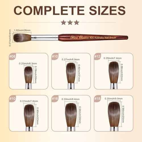 Oval Acrylic Nail Art Brush Size 20 with Kolinsky Hair – Brown Variation