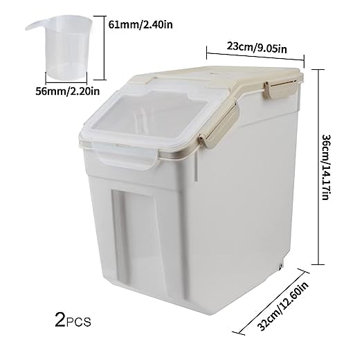 Large 25LB Flour Storage Container Bin with Wheels & Locking Lid - Gray, 2 Pack