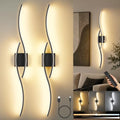 SyncGlow Black 39.4 Inch Battery-Operated Wall Sconces Set of 2 - Cordless, Dimmable, Rechargeable LED Wall Lights