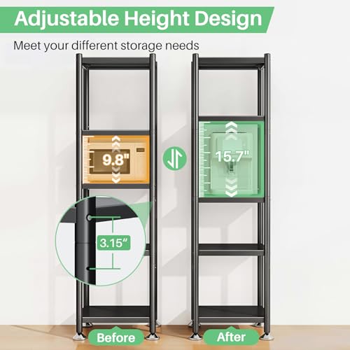 5-Tier Adjustable Metal Storage Shelves with Wheels - Kitchen, Pantry, Laundry, Closet Organizer 17"L x 12.4"W x 59"H